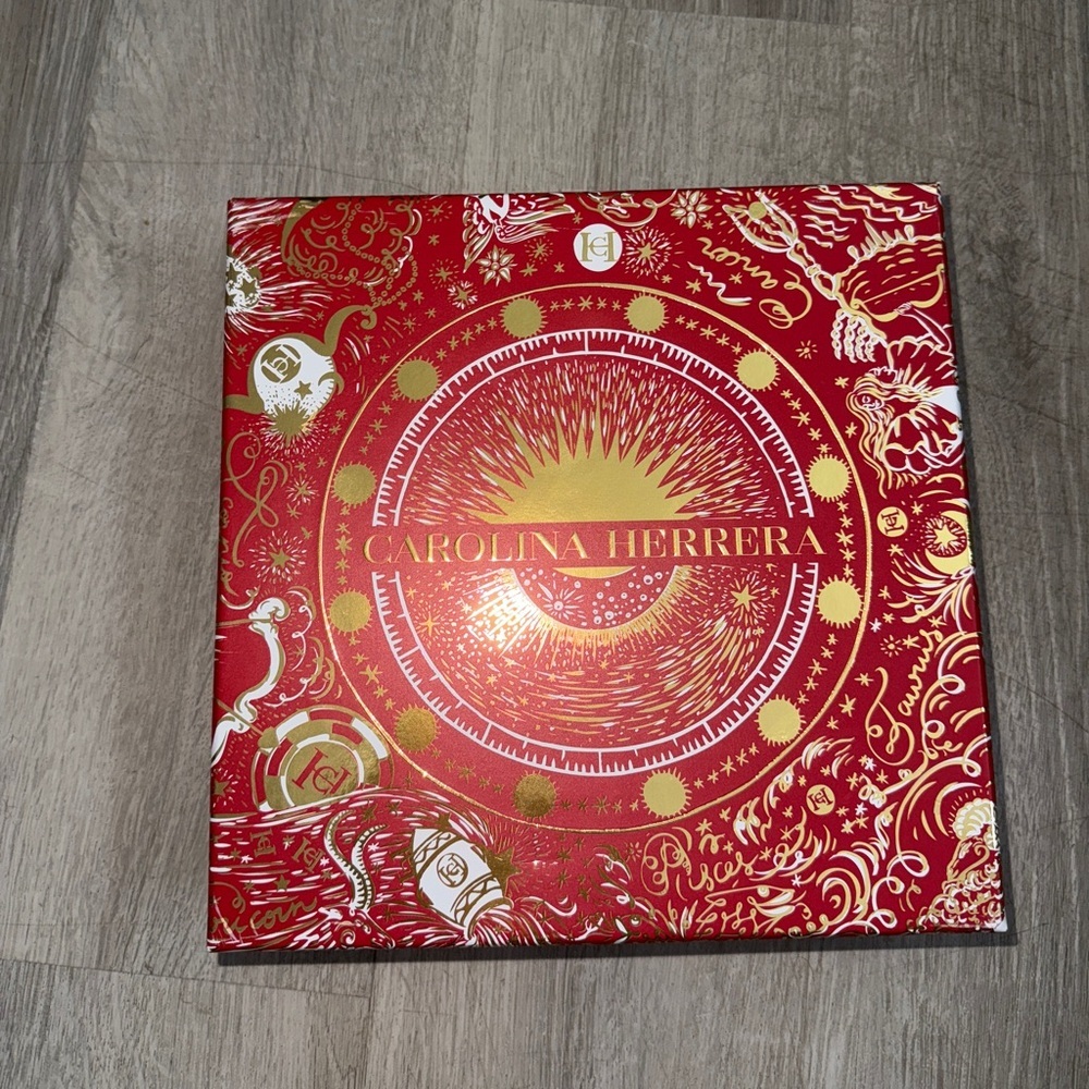 2/$15 Carolina Herrera Vibrant Red and Gold Decorative Empty Box
